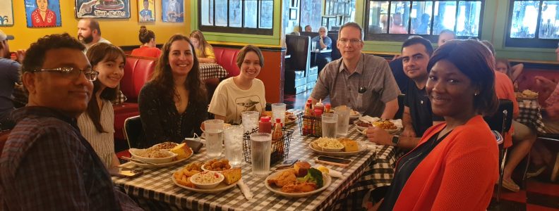 Picture of Doerksen Research Group eating lunch at Ajax Restaurant in Oxford MS